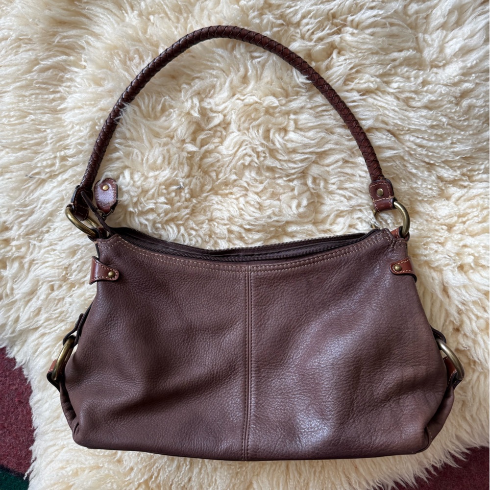 Vintage Fossil full grain shoulder bag braided strap brown leather and brass - Picture 2 of 8